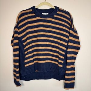 Madewell Navy and Tan Striped Knit Sweater